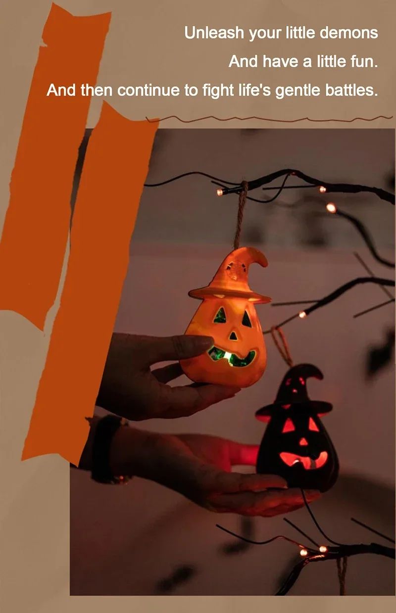 Pumpkin Skull LED Night Lantern Halloween Décor | Battery Powered Flameless Design | Portable Indoor Kids Room & Party Light