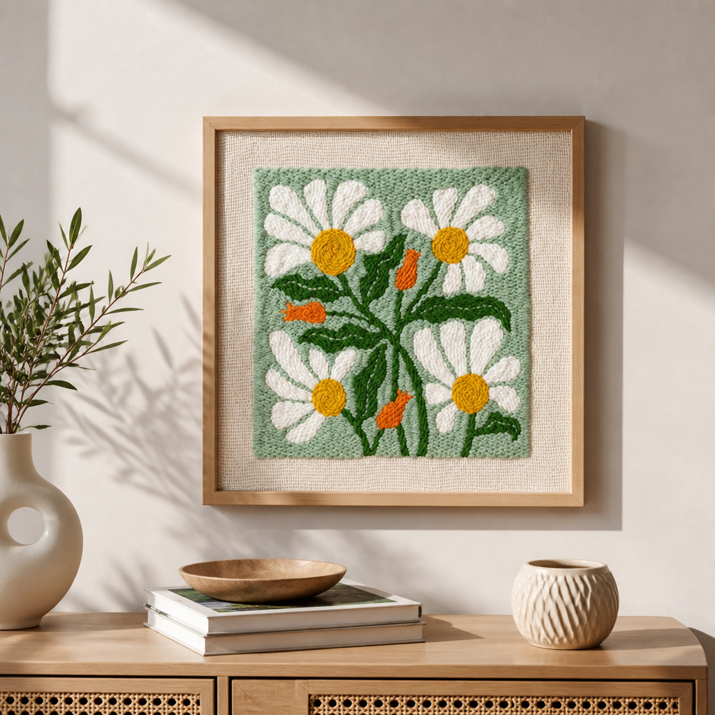 Punch Needle Craft Kit | Pre-Printed Fabric, Yarn and Tools Included | Beginner-Friendly Floral Wall Art, No Experience Needed