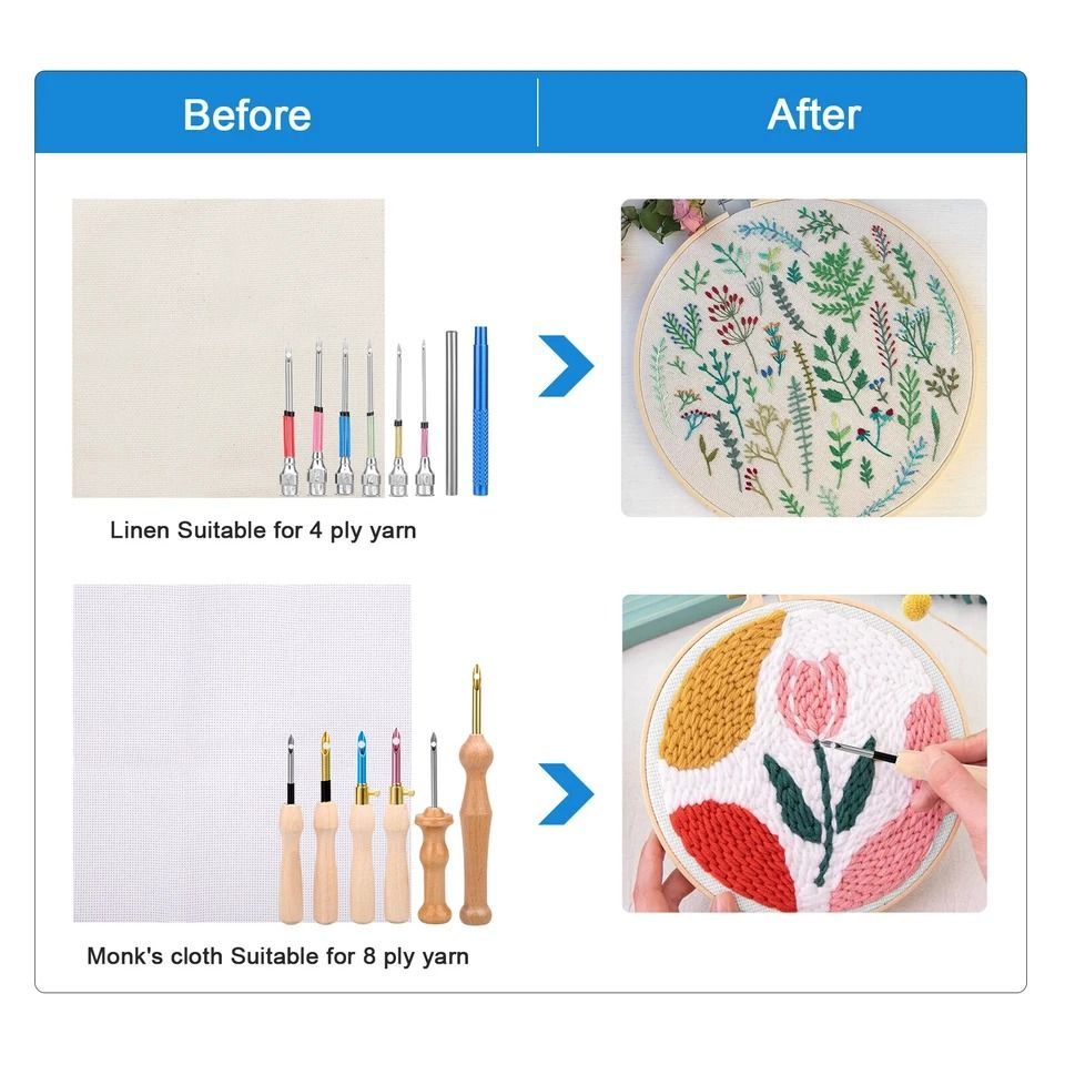 Punch Needle Embroidery Kit 36-Piece Set | Wooden and Metal Needles with Storage Box | Beginner Cross Stitching Tool Set