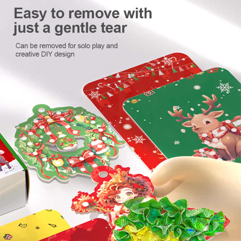 Puncture Painting Christmas Ornaments DIY Kit | 24 Themed Designs with Pen, Rope & Cloth | Paper Craft Activity for Kids