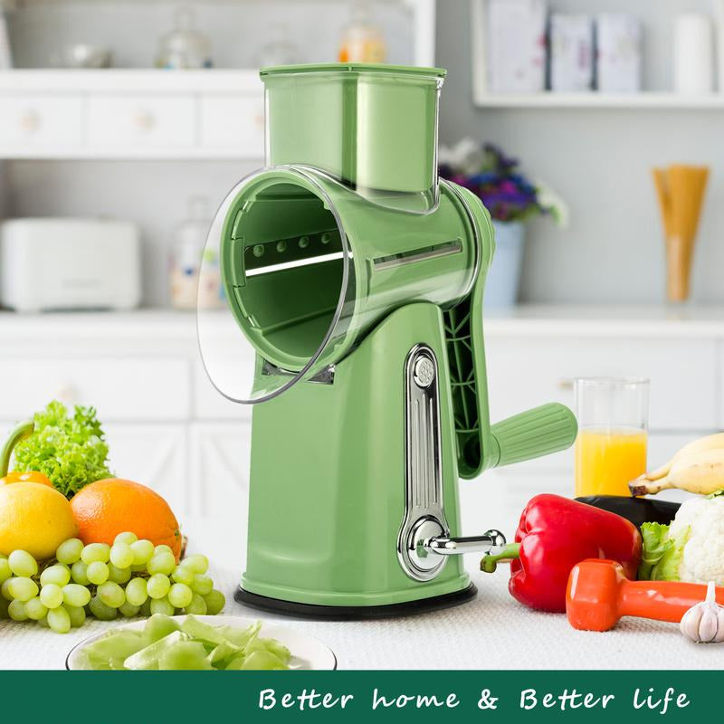 QuickSlice Rotary Kitchen Tool | Hand Crank Drum Grater and Slicer with Suction Base
