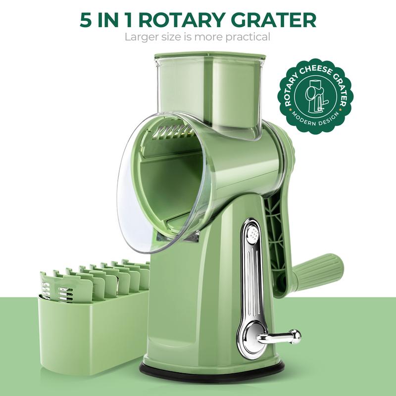 QuickSlice Rotary Kitchen Tool | Hand Crank Drum Grater and Slicer with Suction Base