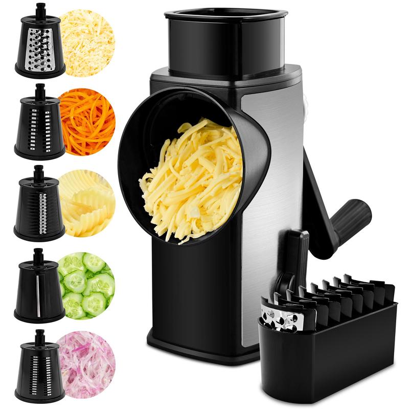 QuickSlice Rotary Kitchen Tool | Hand Crank Drum Grater and Slicer with Suction Base