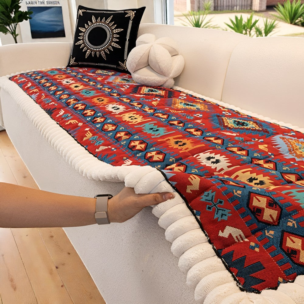 Quilted Sofa Cover | CozyFit Ethnic Pattern Couch Protector