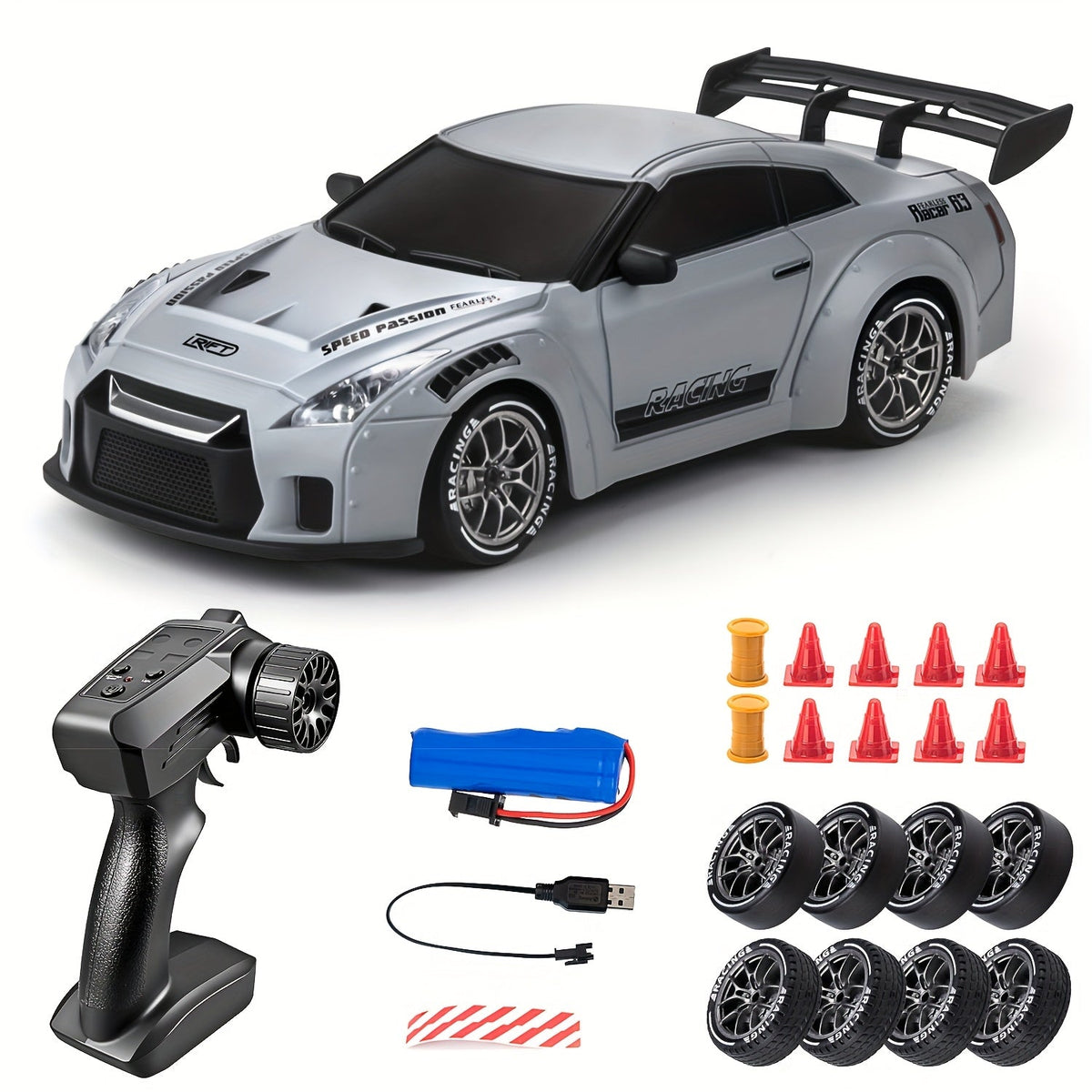 RC Drift Car 1:24 Scale | 4WD System with LED Wheels | USB Rechargeable Battery for Indoor and Outdoor Racing Fun