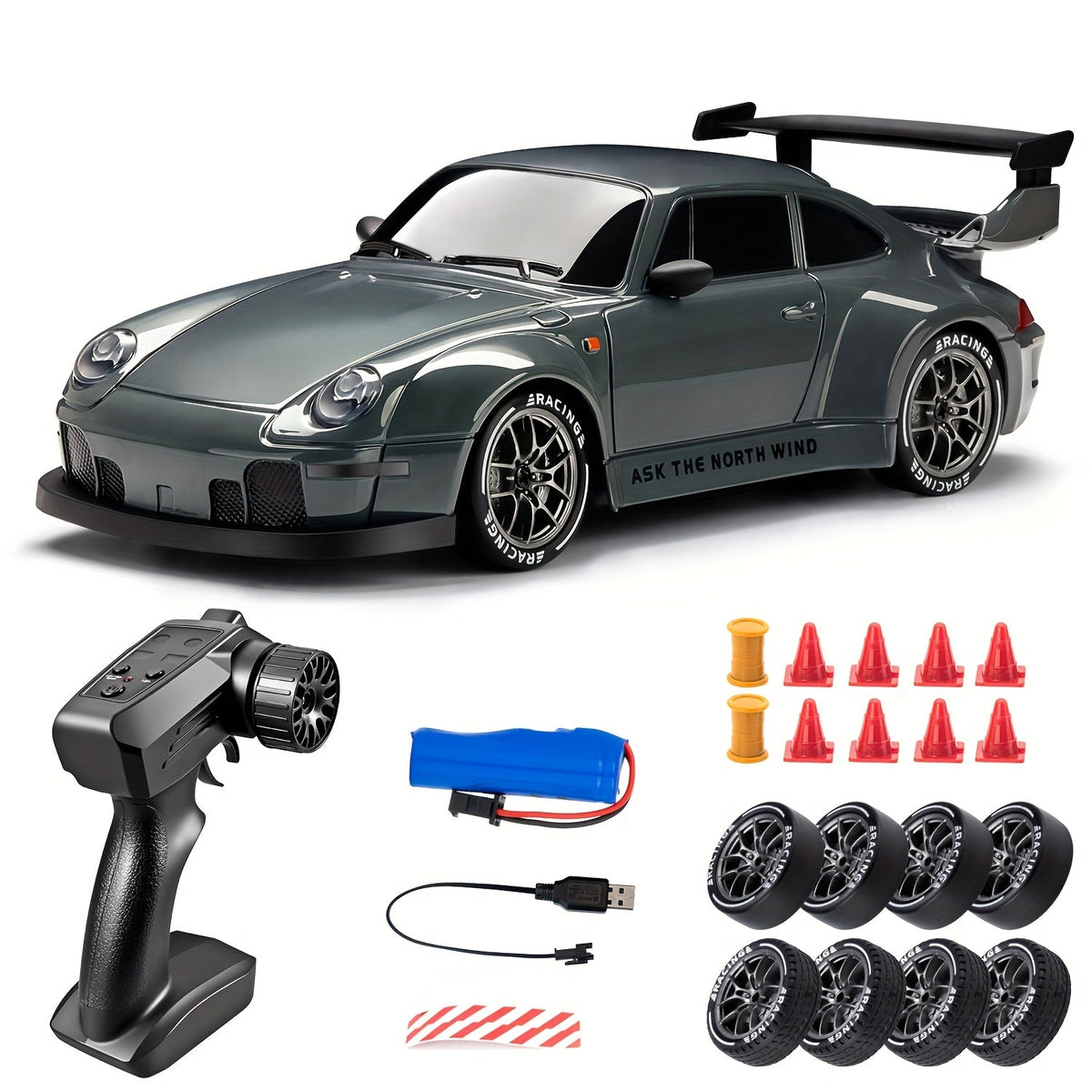 RC Drift Car 1:24 Scale | 4WD System with LED Wheels | USB Rechargeable Battery for Indoor and Outdoor Racing Fun