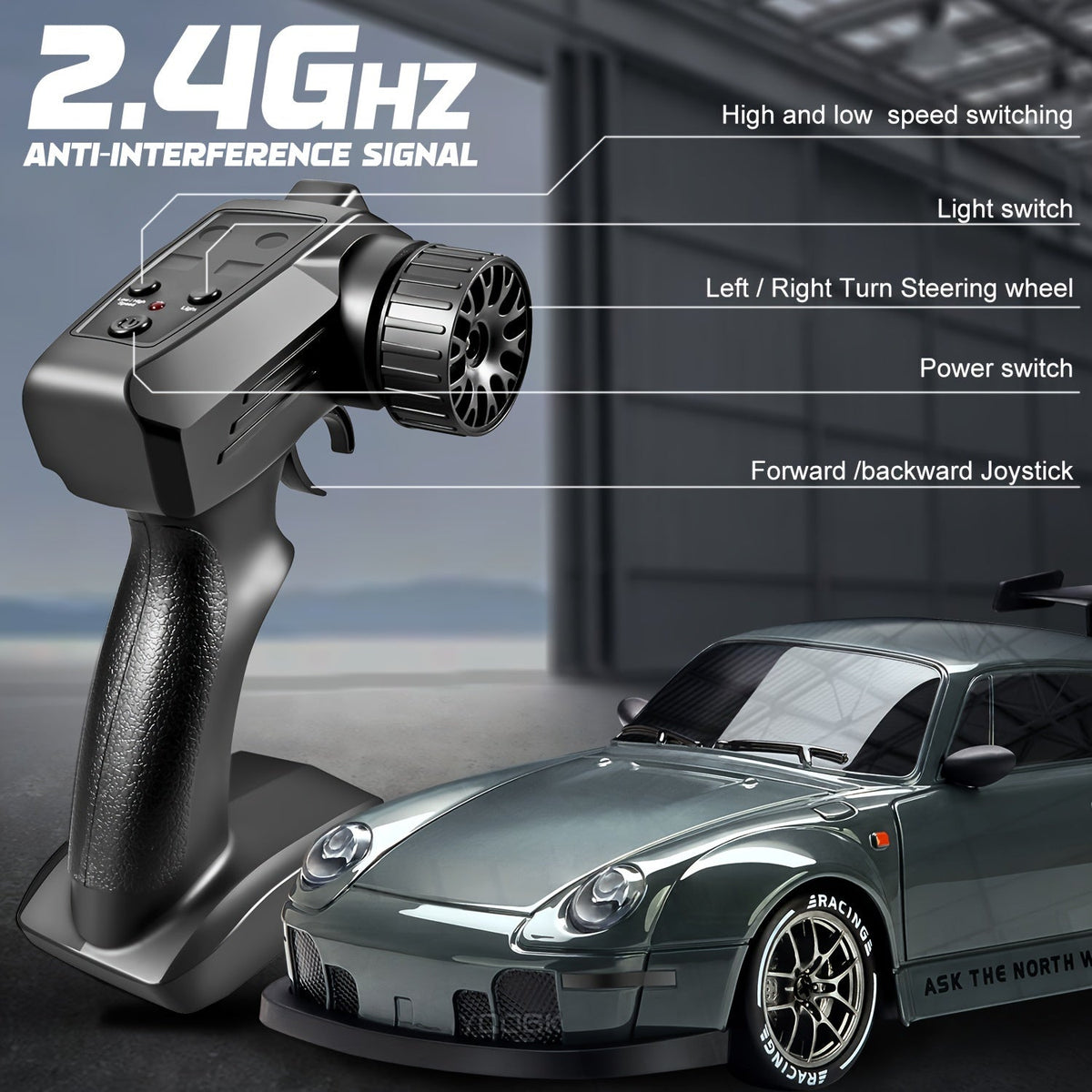 RC Drift Car 1:24 Scale | 4WD System with LED Wheels | USB Rechargeable Battery for Indoor and Outdoor Racing Fun