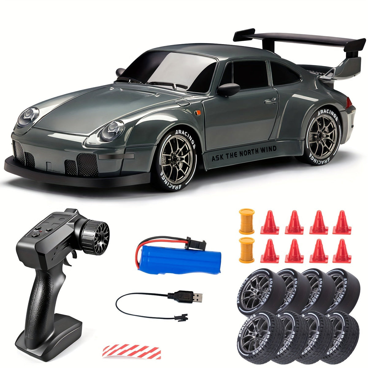 RC Drift Car 1:24 Scale | 4WD System with LED Wheels | USB Rechargeable Battery for Indoor and Outdoor Racing Fun