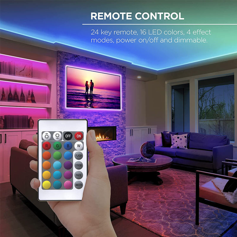 RGB LED Strip Light | Bluetooth App and Remote Control | Cuttable, Flexible Tape with Self-Adhesive Backing for Any Surface