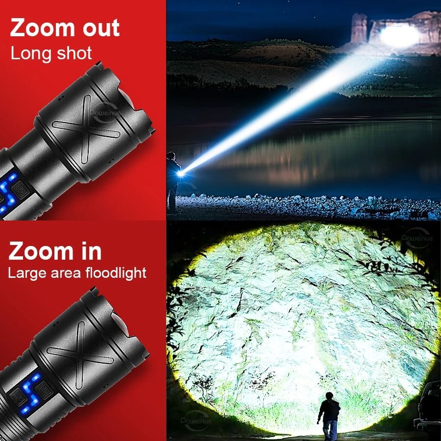 Rechargeable LED Flashlight Tactical Torch | Adjustable Zoom, Long Range Beam | USB Rechargeable, Weather-Resistant Build