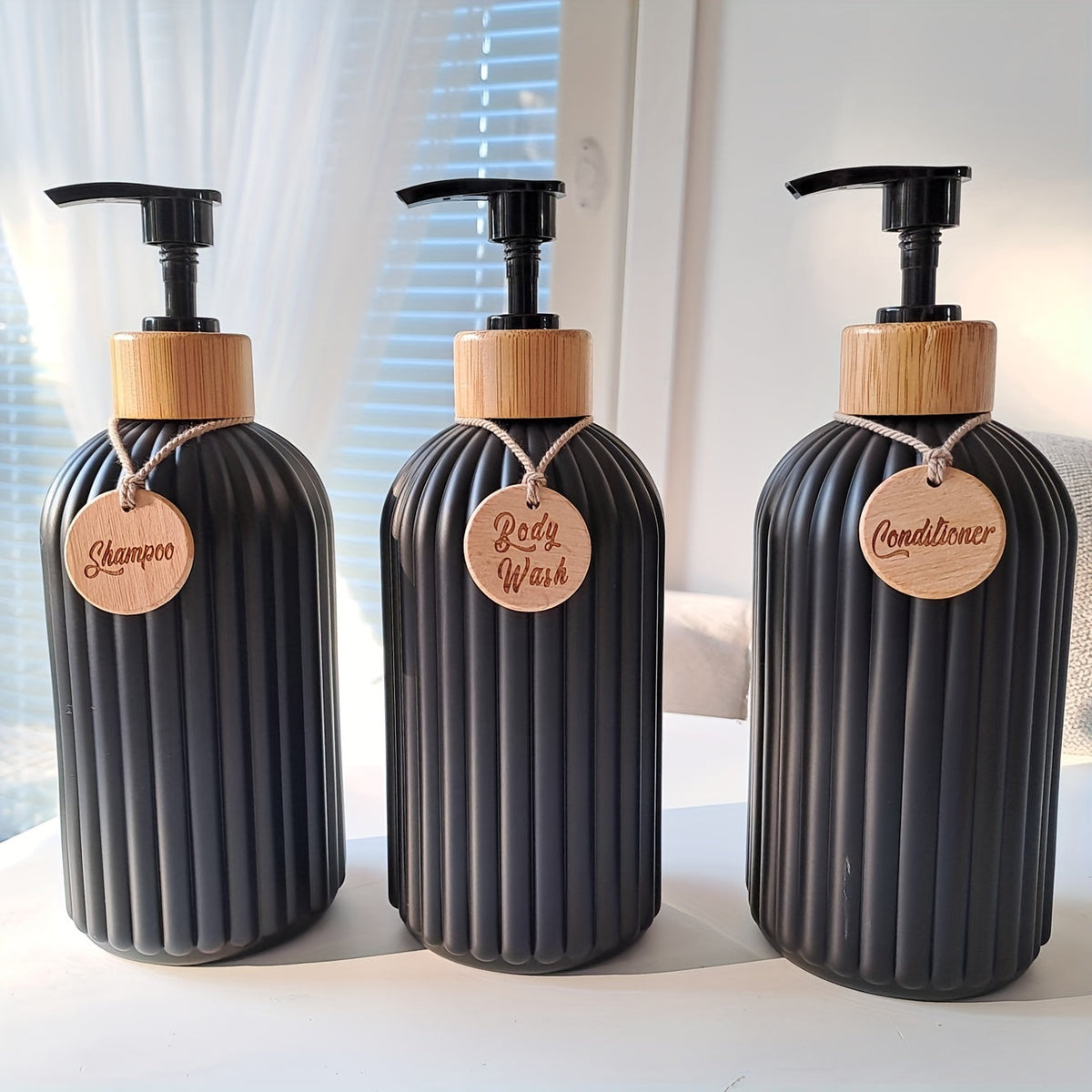 Refillable Shampoo Bottle Set with Pump Dispensers | 3-Piece Bottles | Keeps Bathroom Countertops Neat and Organised