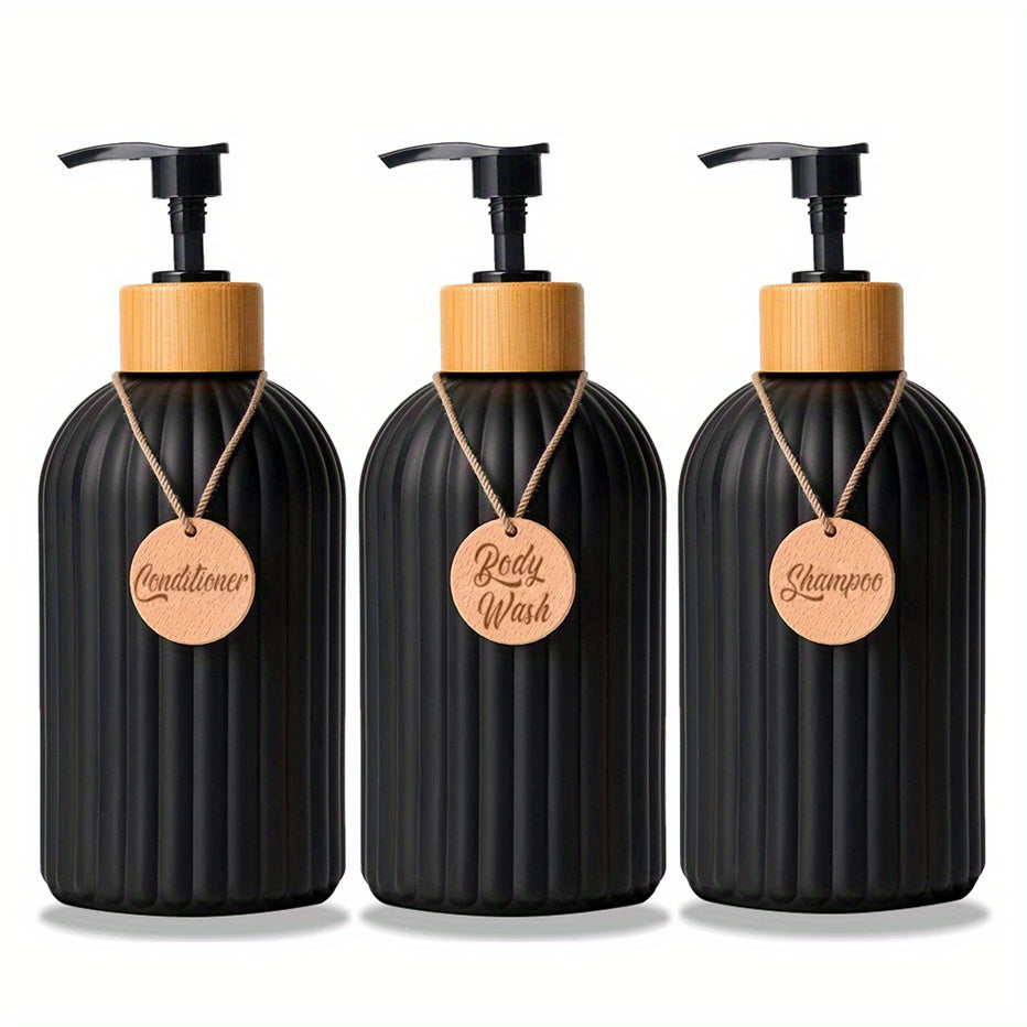 Refillable Shampoo Bottle Set with Pump Dispensers | 3-Piece Bottles | Keeps Bathroom Countertops Neat and Organised