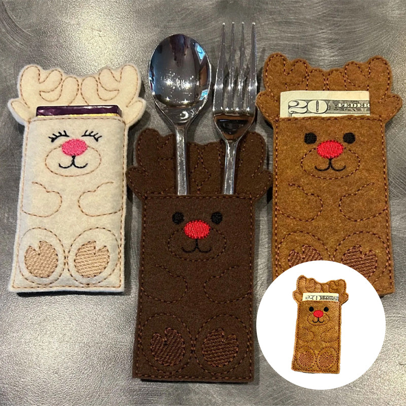 Reindeer Money Holder Sleeve | Felt Gift Card & Cash Pocket Decoration | Handmade Christmas Table Place Setting