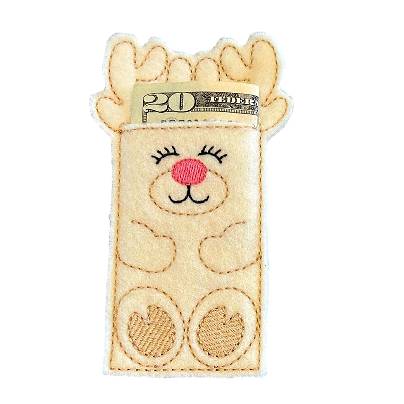Reindeer Money Holder Sleeve | Felt Gift Card & Cash Pocket Decoration | Handmade Christmas Table Place Setting