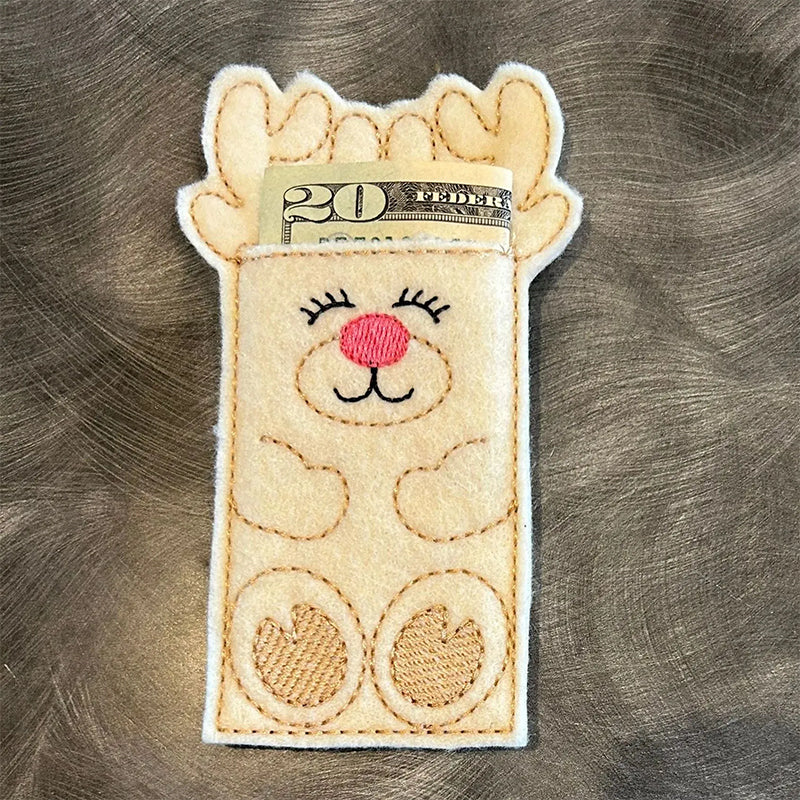 Reindeer Money Holder Sleeve | Felt Gift Card & Cash Pocket Decoration | Handmade Christmas Table Place Setting