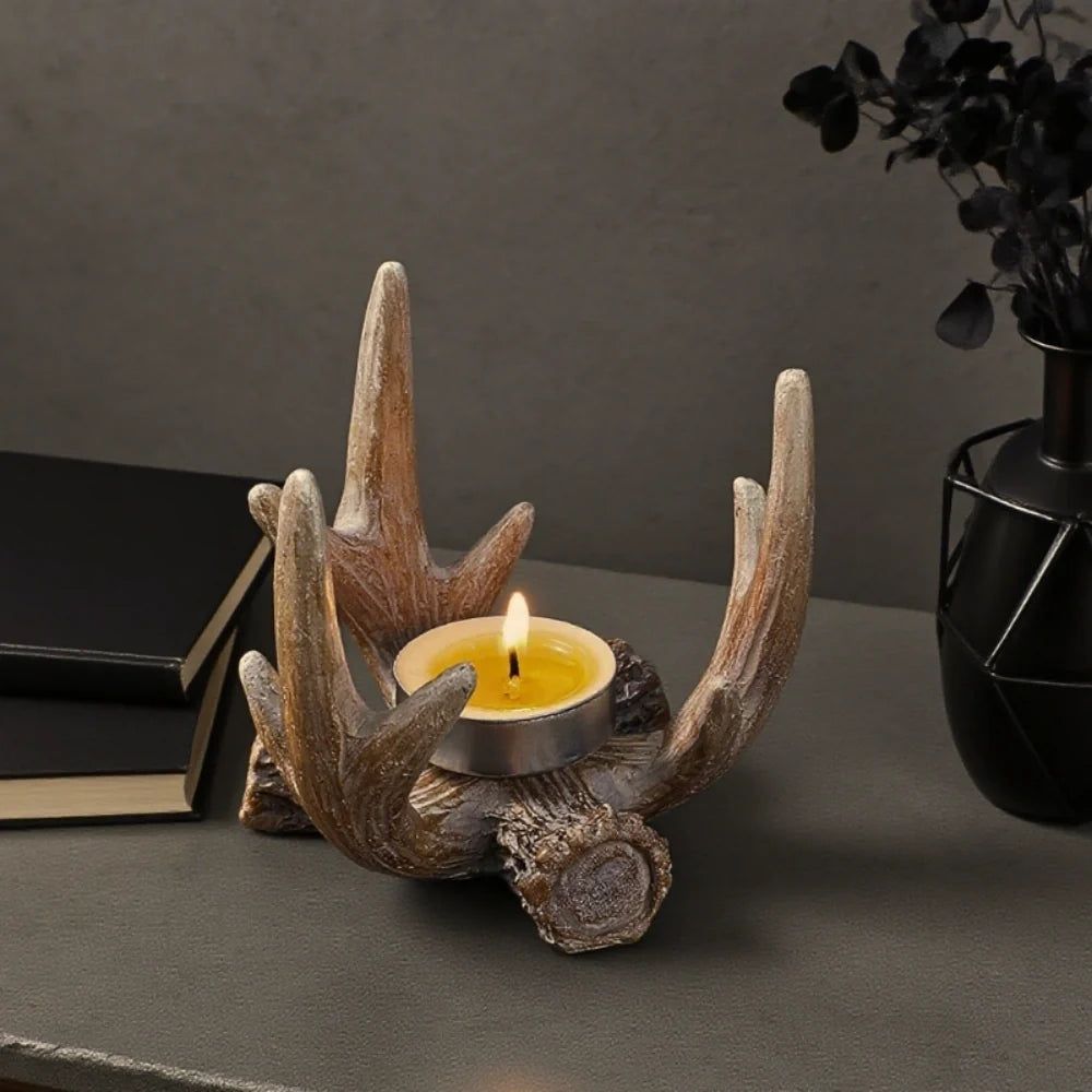 Resin Candle Holder 9 x 9 x 9 cm | Antler Design, Carved Detail | Casts Soft Ambient Shadows for Calm, Reflective Spaces