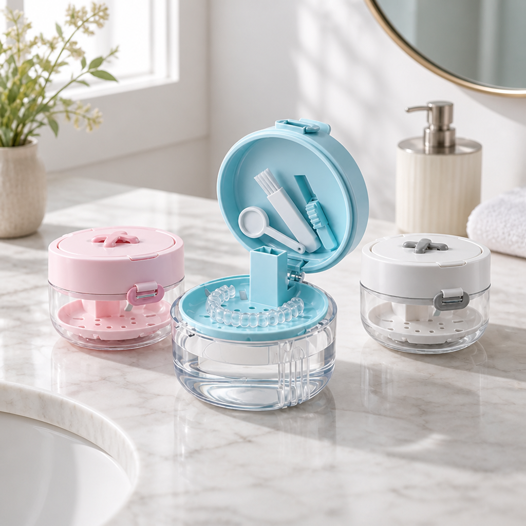 Retainer Cleaning Case | Soak, Drain and Store Design with Built-In Mirror | Keeps Retainers Fresh and Travel-Ready