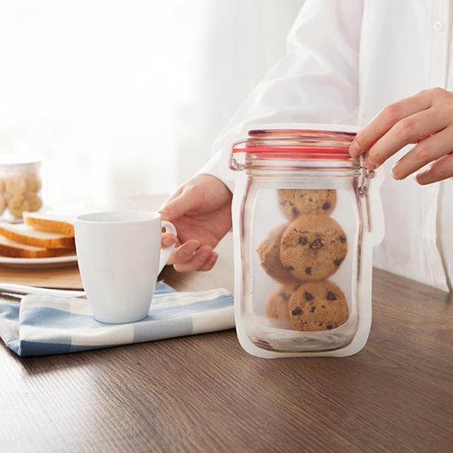 Reusable Storage Bags 10-Pack | Stand-Up Mason Jar Design | Dishwasher-Safe Pantry, Fridge & On-the-Go Snack Storage
