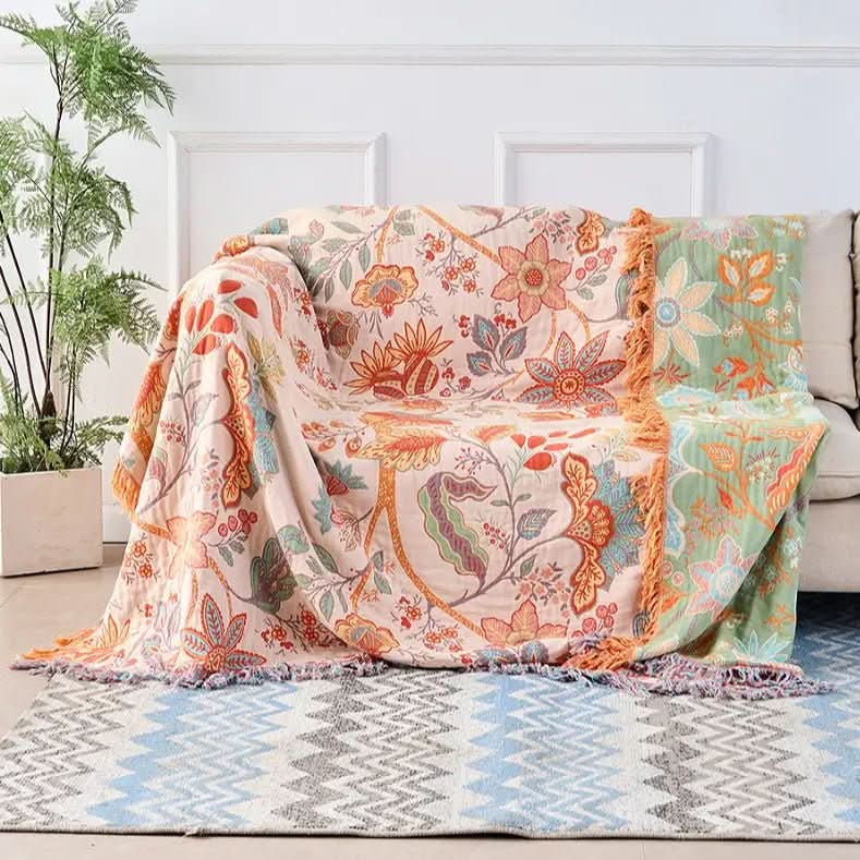 Reversible Blanket | Two Patterns In One Fringed Throw