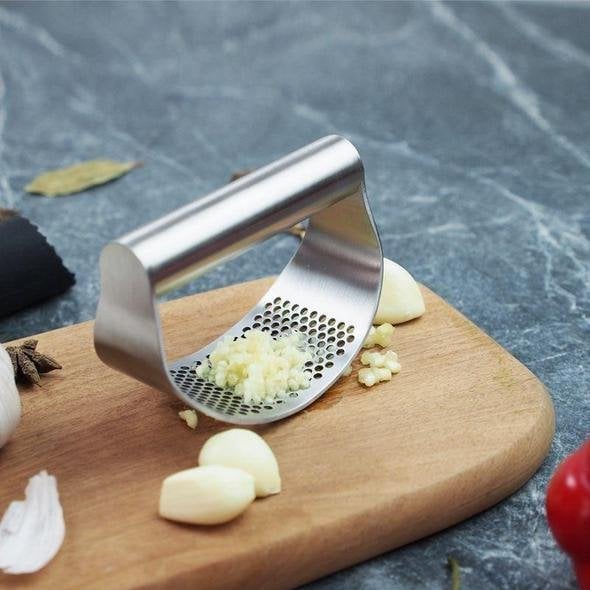 Rocking Garlic Crusher Stainless Steel | Arc-Shaped Rocker Design, No Strength Needed | Crushes and Minces Cloves Fast