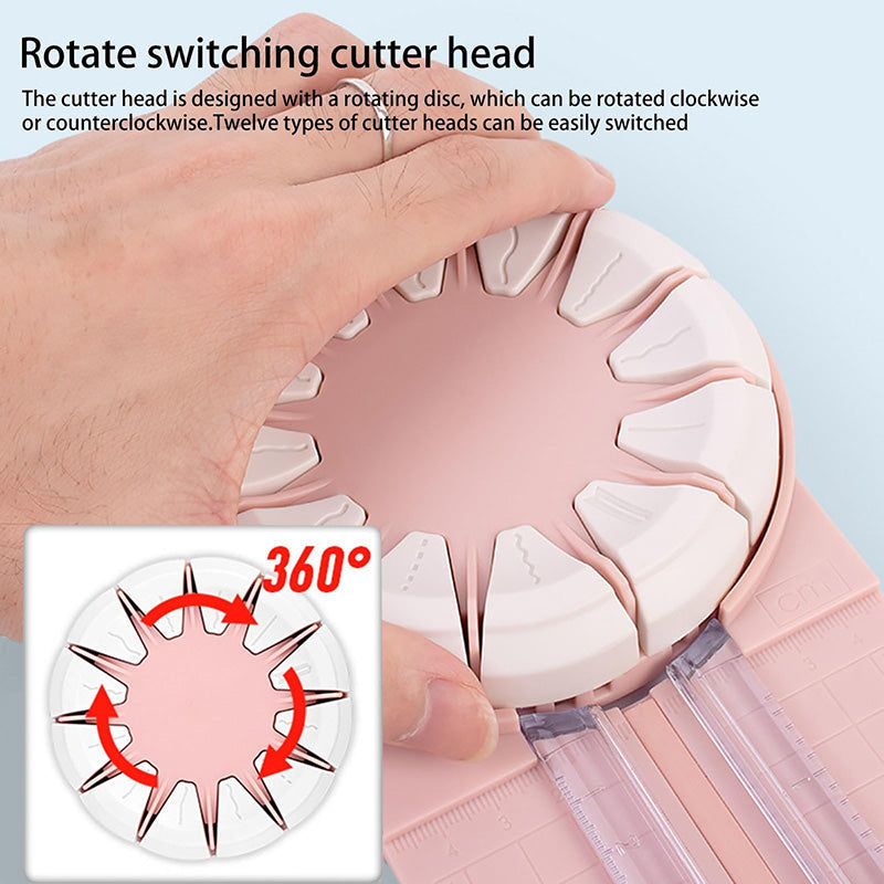 Rotary Paper Cutter 12-in-1 Cutting Heads, ABS Body | Pink or Black | Straight, Wavy, Perforated and Zigzag Edges