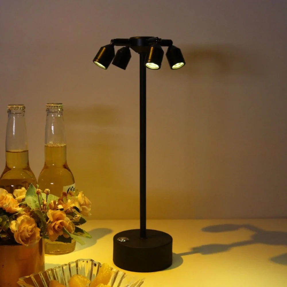 Rotatable Head Table Lamp Metal 34.5–36.7 cm | Black or Silver, 1/2/4 Heads | Touch Dimmable, Cordless 15h Battery