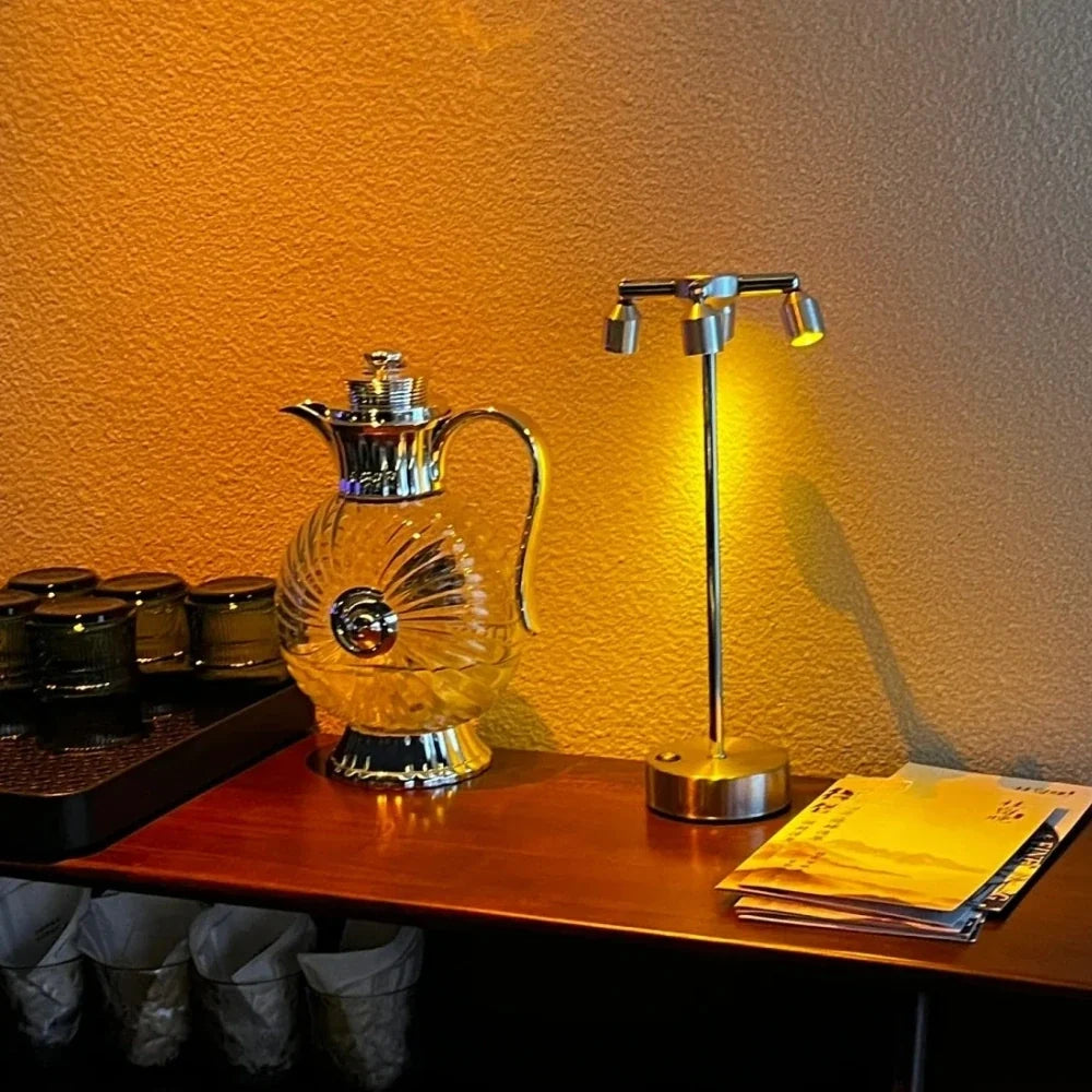Rotatable Head Table Lamp Metal 34.5–36.7 cm | Black or Silver, 1/2/4 Heads | Touch Dimmable, Cordless 15h Battery