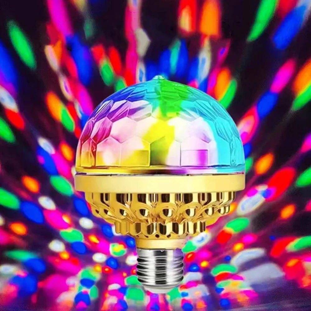 Rotating Disco LED Bulb, E27 Base | RGB Red, Blue & Green Light | Spins Swirling Patterns Across Walls, Ceilings and Floors