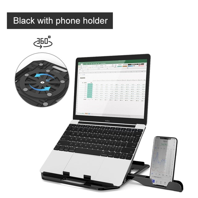 Rotating Laptop Stand Adjustable Foldable Portable with Phone Holder
