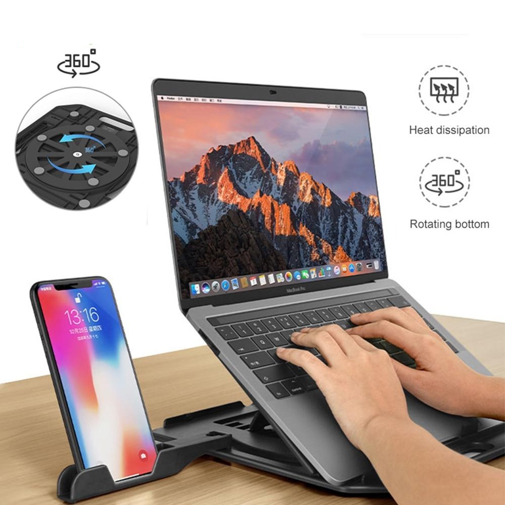 Rotating Laptop Stand Adjustable Foldable Portable with Phone Holder