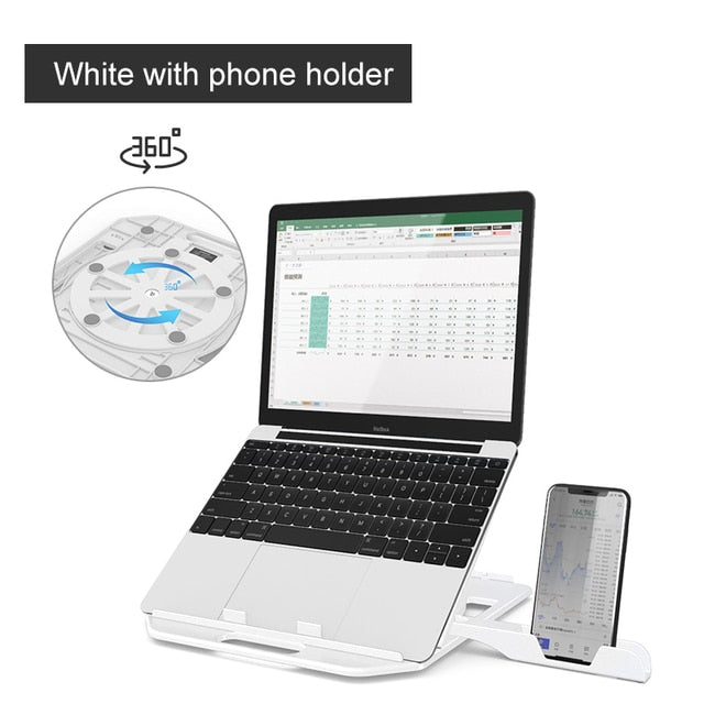 Rotating Laptop Stand Adjustable Foldable Portable with Phone Holder