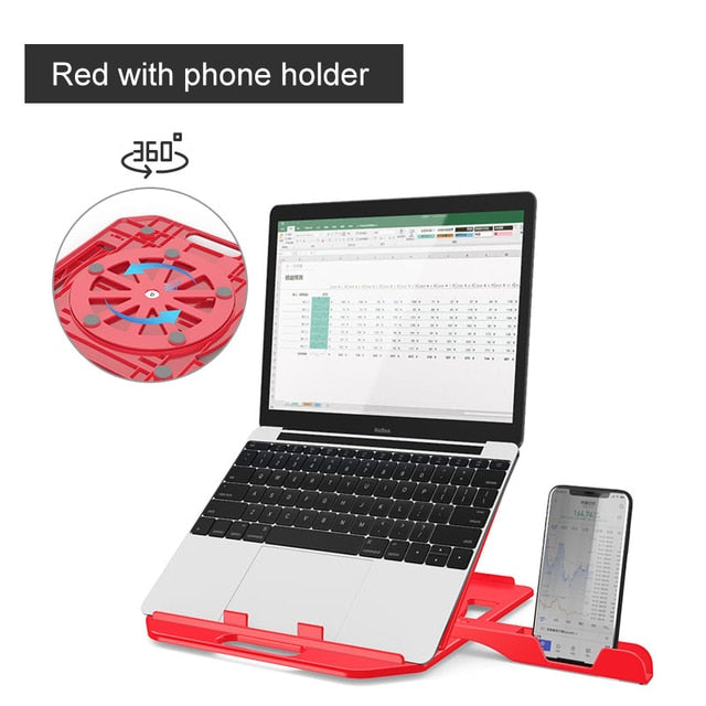 Rotating Laptop Stand Adjustable Foldable Portable with Phone Holder