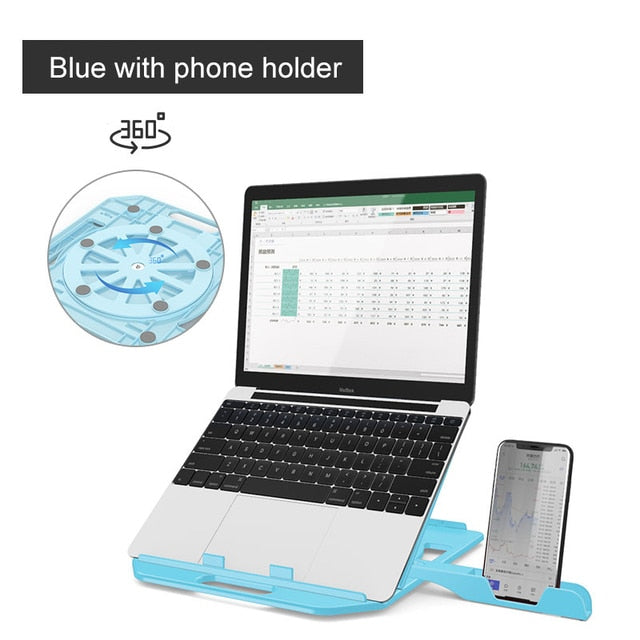 Rotating Laptop Stand Adjustable Foldable Portable with Phone Holder