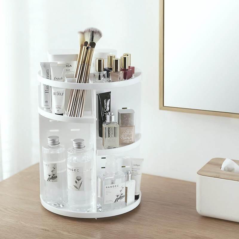 Rotating Makeup Organizer 360-Degree Vanity with Vertical Storage