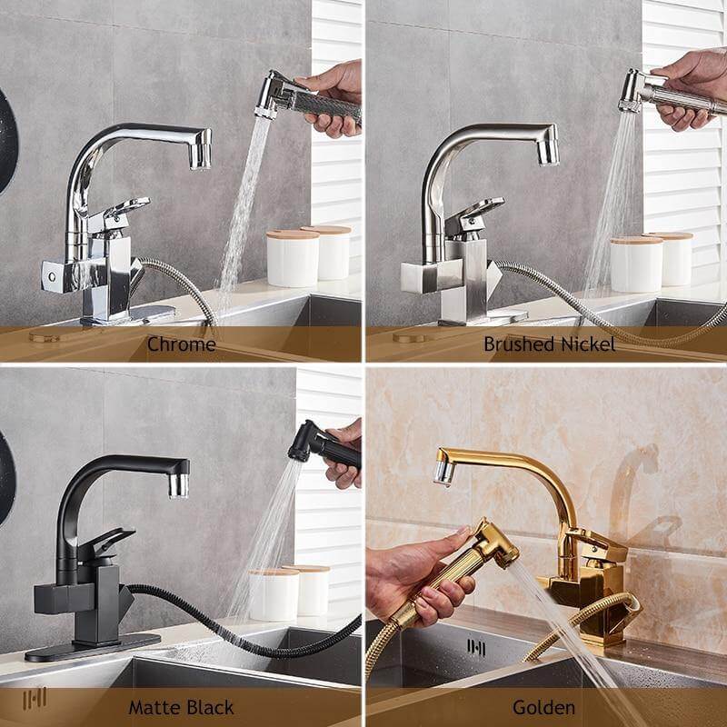 Rotating Sink Faucet 360 Swivel Brass Ceramic Valve with Pull-Out Sprayer