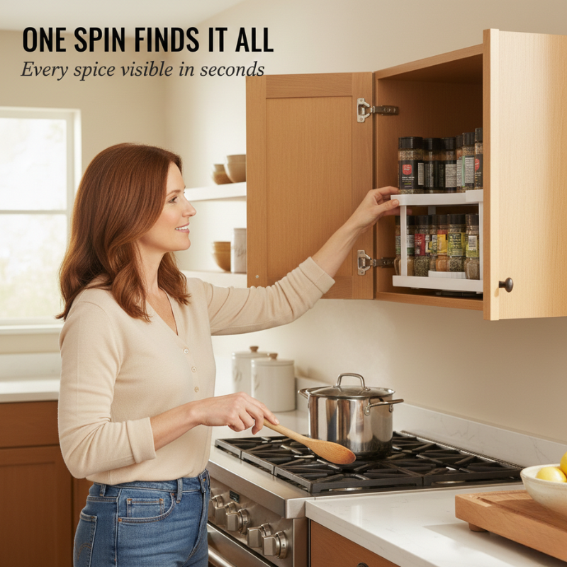 Rotating Spice Rack D-Shaped, Dual Rotation | White or Grey | 4-Level Adjustable Height, Non-Slip Base for Corner Cabinet Storage