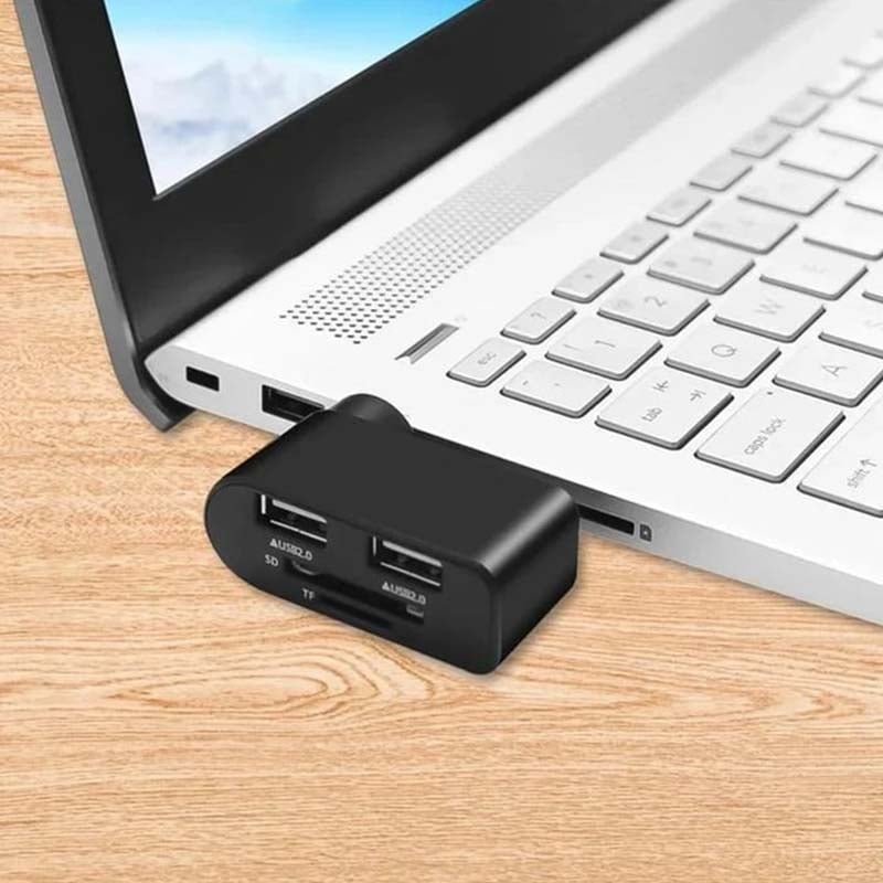 Rotating USB Hub 4-in-1 Portable Compact ABS with SD/MicroSD Card Reader