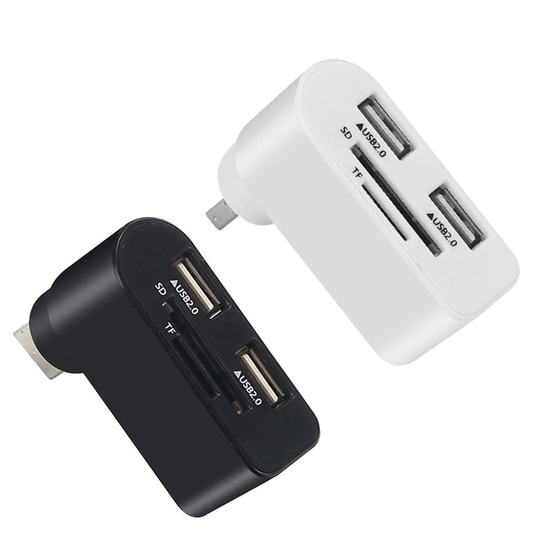 Rotating USB Hub 4-in-1 Portable Compact ABS with SD/MicroSD Card Reader