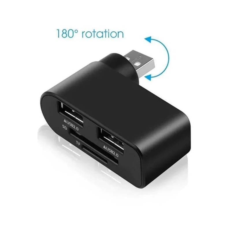 Rotating USB Hub 4-in-1 Portable Compact ABS with SD/MicroSD Card Reader