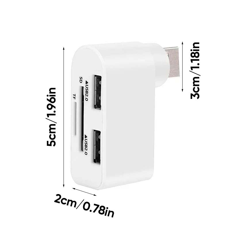 Rotating USB Hub 4-in-1 Portable Compact ABS with SD/MicroSD Card Reader