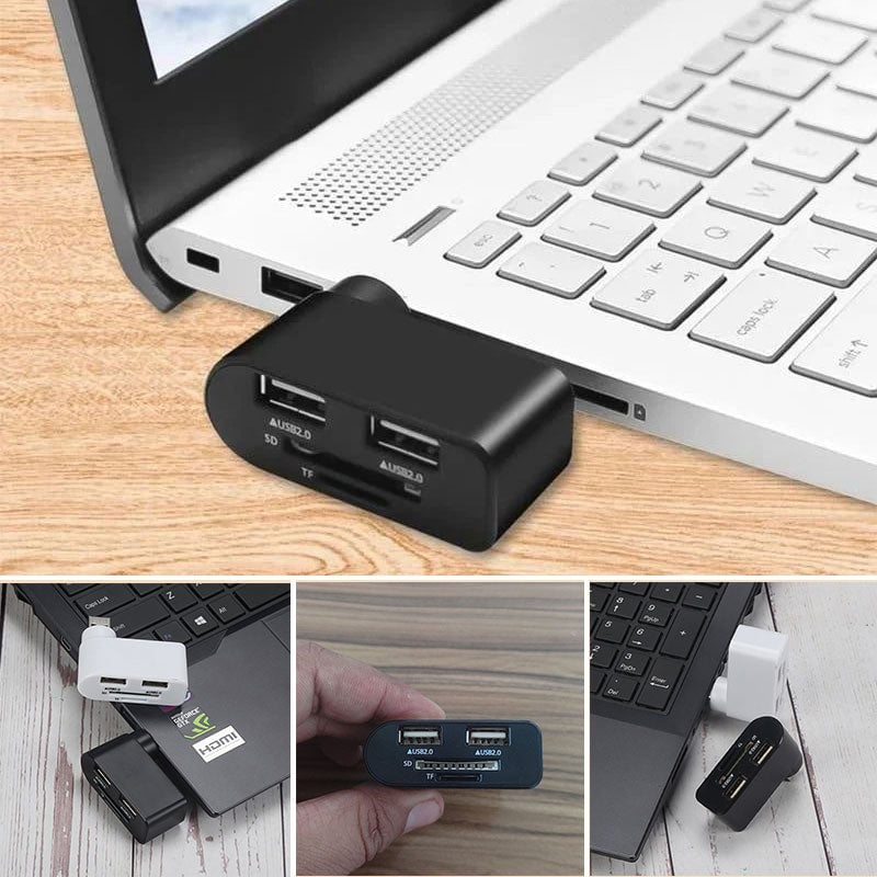 Rotating USB Hub 4-in-1 Portable Compact ABS with SD/MicroSD Card Reader