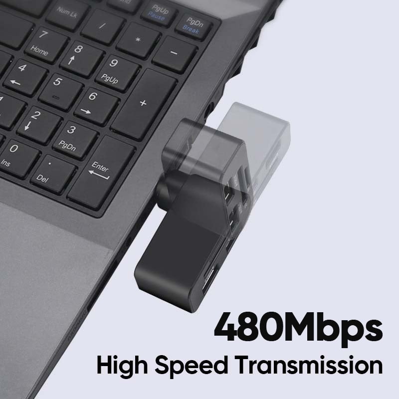 Rotating USB Hub 4-in-1 Portable Compact ABS with SD/MicroSD Card Reader