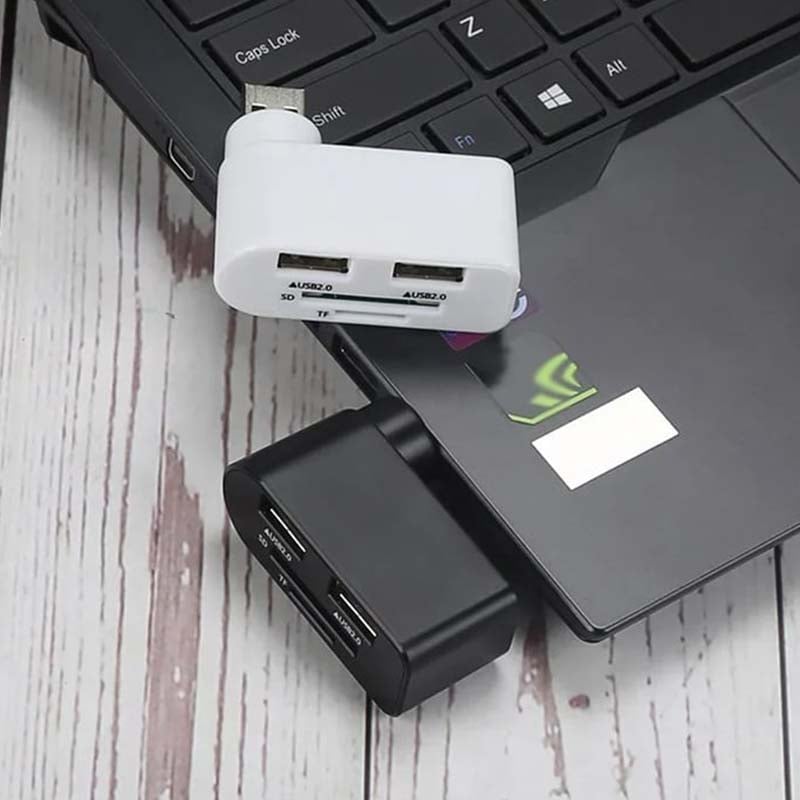 Rotating USB Hub 4-in-1 Portable Compact ABS with SD/MicroSD Card Reader