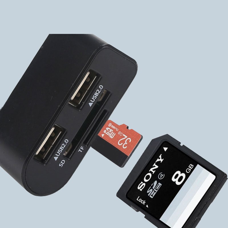 Rotating USB Hub 4-in-1 Portable Compact ABS with SD/MicroSD Card Reader