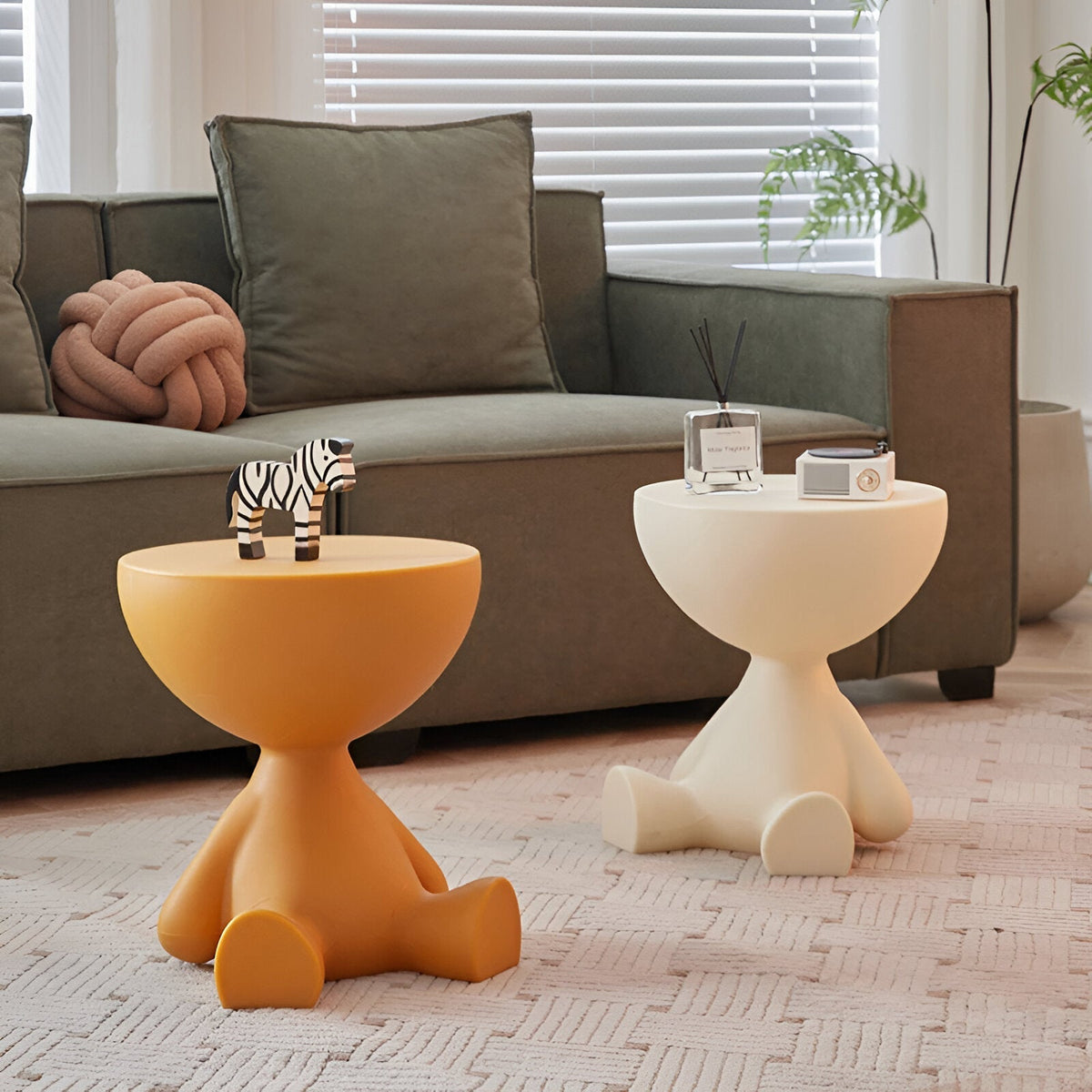 Round Coffee Table | Sculptural Figure Side Table with Round Top