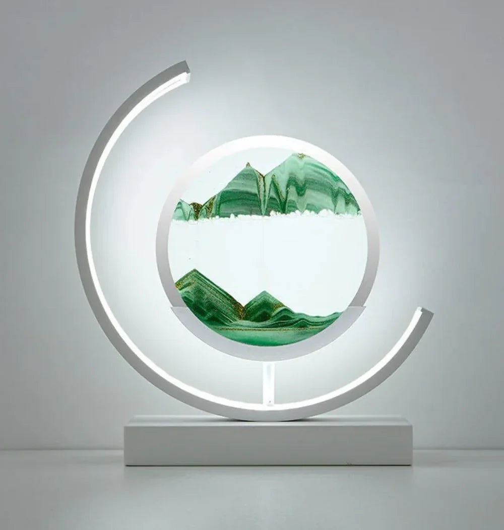 Sand Art Lamp ABS & Glass Frame | Rotating Flowing Sand Patterns | USB-Powered LED Ambient Night Light for Desk & Home