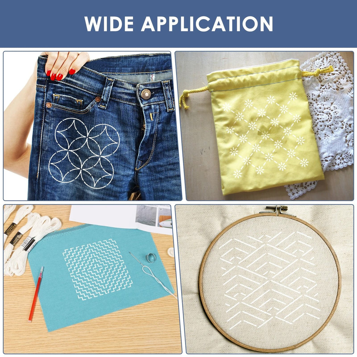 Sashiko Embroidery Stencil Kit 12 Piece Set | Reusable Templates with Thread, Needles & Thimble | Beginner Hand Stitching