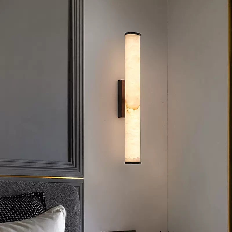 Sconce Lamp Marble-Effect Resin Minimalist LED with Copper-Toned Accents