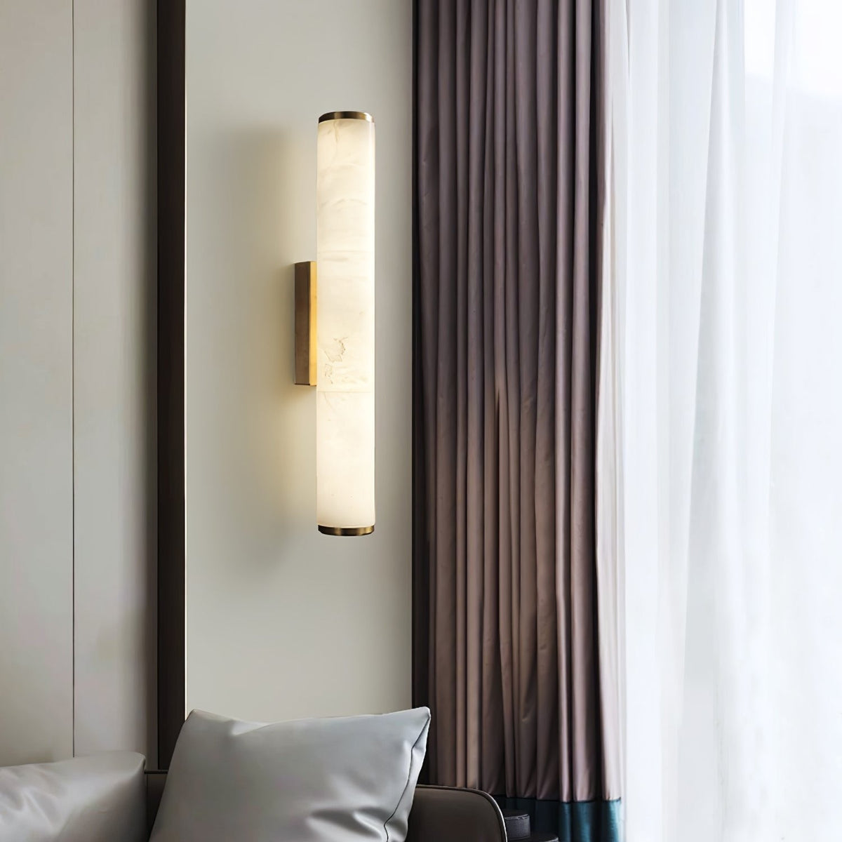 Sconce Lamp Marble-Effect Resin Minimalist LED with Copper-Toned Accents