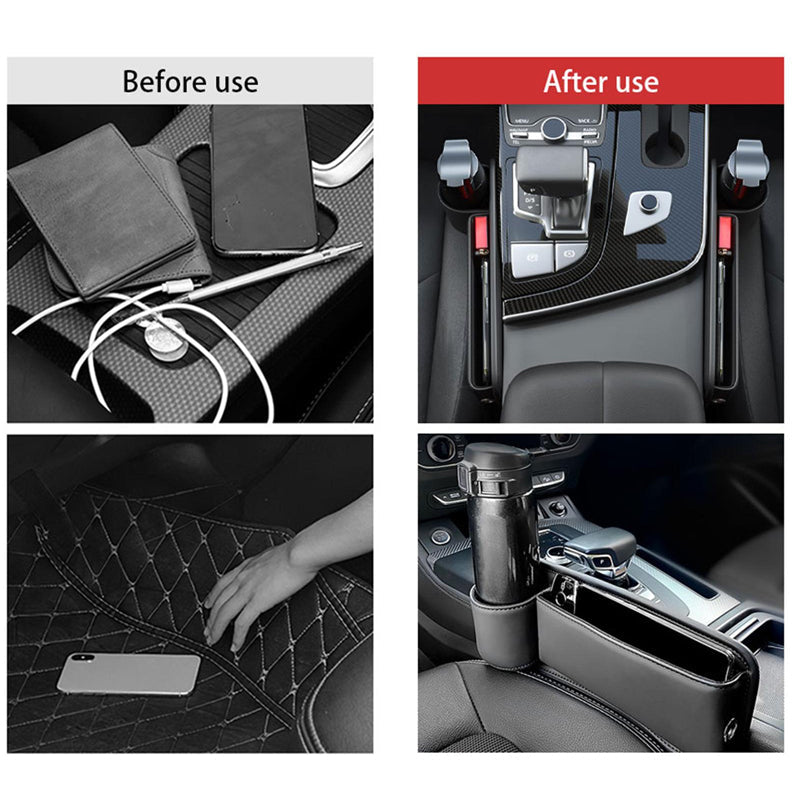 Seat Gap Storage Box Leather | Fits Driver & Co-Driver Seat Gaps | Stops Items Falling, Reserved Charging Port